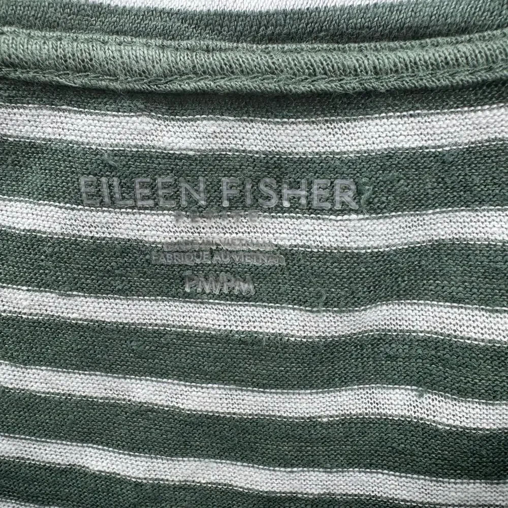 Eileen Fisher Organic Linen Striped T-Shirt Dress‎ Green White Petite Medium